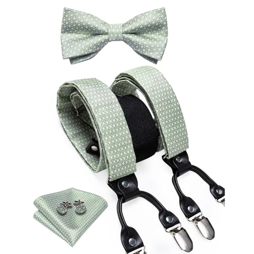BoShiNuo Blaue goldene Hosenträger für Männer Leder 6 Clips Hosenträger Hosenträger Y-Rückseite elastische Seide Hosenträger Fliege Set für Herren BD-4026 BoShiNuo Blaue goldene Hosenträger für Männer Leder 6 Clips Hosenträger Hosenträger Y-Rückseite elastische Seide Hosenträger Fliege Set für Herren BD-4026 von BoShiNuo
