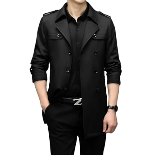 BoShiNuo Blazer Männer Büro Business Casual Treffen Arbeit Einfache Mittleren Alters Jacke Lange Trenchcoat Herbst Trenchcoat Männer black L von BoShiNuo
