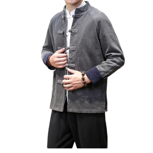BoShiNuo Chinesischen Stil Cord Jacke Blazer Männer der Herbst Und Winter Hanfu Element Mantel Plus Größe Tops Buddhistischen Zen Kleidung grey XXL von BoShiNuo