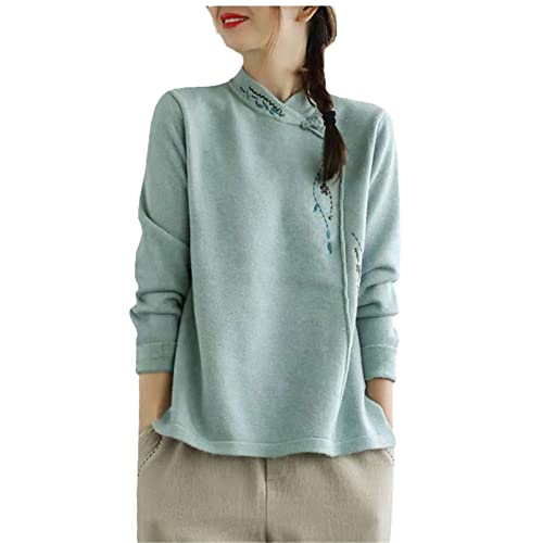 BoShiNuo Frauen Vintage Sommer China Traditionelle Kleidung Hanfu Tops Chinesischen Stil Kurzarm Tang-Anzug Bequem-H-801-XS von BoShiNuo