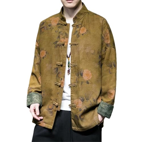 BoShiNuo Frühling Sommer Baumwolle Leinen Jacke Männer Chinesischen Stil Tang-anzug Hanfu Mantel Große Größe Yellow Jacket S von BoShiNuo