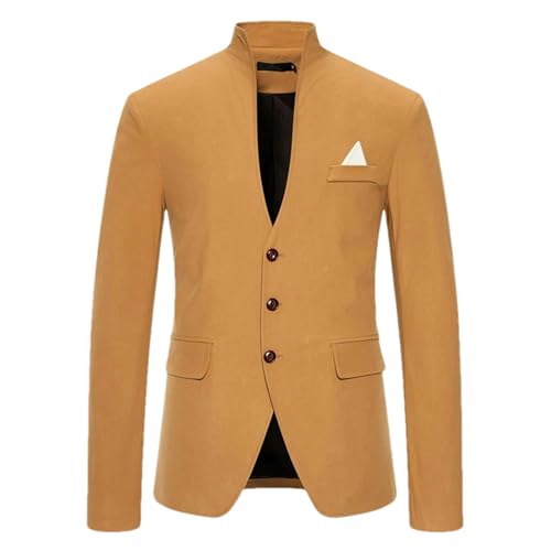 BoShiNuo Herren-Blazer einfarbig bequem Business-Farbanpassung mit Stehkragen für Hochzeit lässig schmaler Anzug Khaki L von BoShiNuo