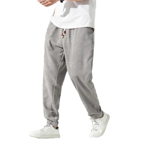 BoShiNuo Herren Herbst Winter Cord Jogginghose Männer Baggy Jogger Streetwear Casual Fleece Harem Hosen Gray M von BoShiNuo