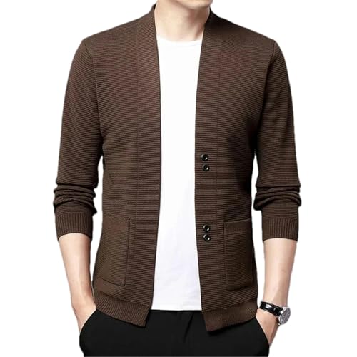 BoShiNuo Herren-Strickjacke mit Taschen Knopfverschluss lässiger Strickpullover Oberteil Bequeme Strickjacke für Männer Coffee M von BoShiNuo