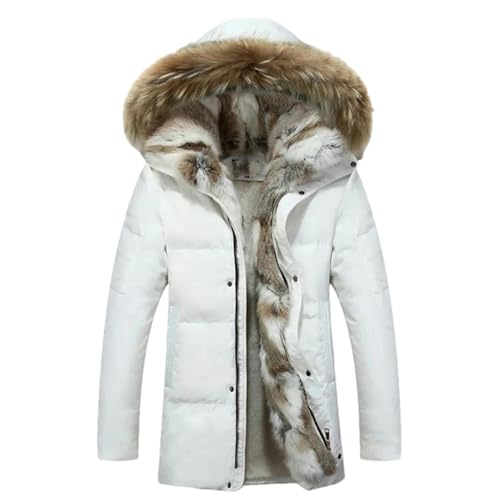 BoShiNuo Herren Winter verdickte Daunenjacke Winter Pelzkragen Daunenmantel mit Kapuze Herren Winddichte warme Jacke WHITE M von BoShiNuo