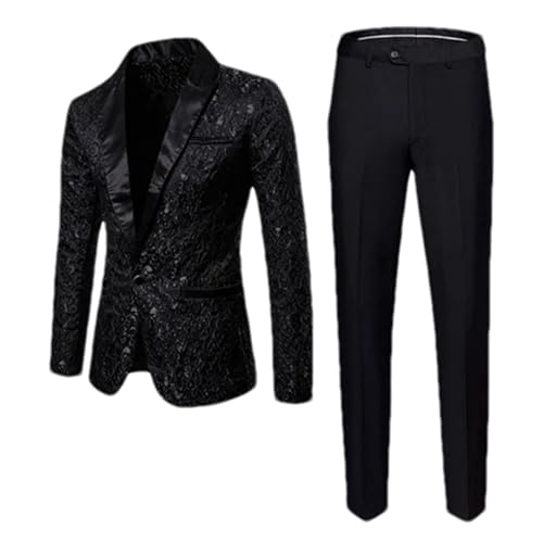 Männer Business Jacquard Anzug 2 Stück Herren Tanz Party Schwalbenschwanz Kleid Männliche Blazer + Hosen Black L von BoShiNuo