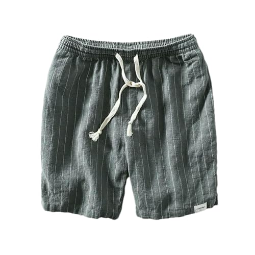 BoShiNuo Sommer Baumwolle Leinen Shorts Männer Casual Verkauft Farbe Atmungsaktiv Gestreift Drawstring Mann Urlaub Strand Dünne Shorts Gray9 L von BoShiNuo