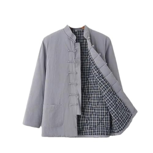 BoShiNuo Tang-Anzug Jacke Männer Chinesischen Stil Plus Samt Verdicken Mantel Winter Vintage Baumwolle Leinen Kleidung Oberbekleidung Grey XS von BoShiNuo