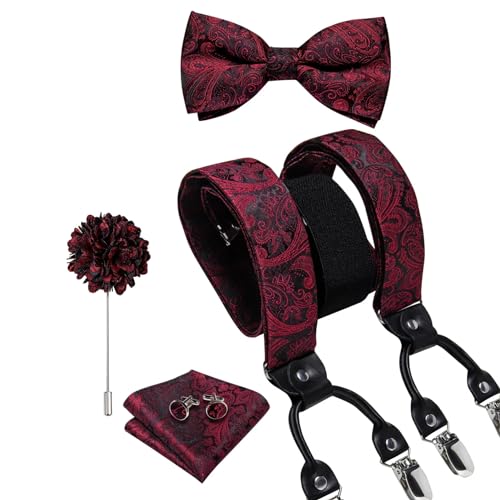 BoShiNuo Weiße Hosenträger aus Seide für Herren verstellbar mit 6 Clips Hosenträger Leder Metall vorgebundene Fliege Brosche Einstecktuch-Set BD-4040-0129 BoShiNuo Weiße Hosenträger aus Seide für Herren verstellbar mit 6 Clips Hosenträger Leder Metall vorgebundene Fliege Brosche Einstecktuch-Set BD-4040-0129 von BoShiNuo