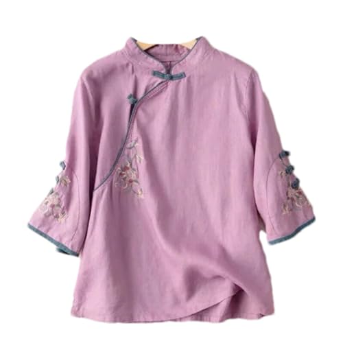 Chinesische Tang-Anzug-Stickerei-Bluse nationales schmales T-Shirt für Damen traditionelle Hanfu-Oberteile Purple M Chinesische Tang-Anzug-Stickerei-Bluse nationales schmales T-Shirt für Damen traditionelle Hanfu-Oberteile Purple M von BoShiNuo