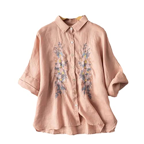 Frauen Baumwolle Leinen Hemd Bluse Casual Vintage Sommer Shirts Floral Stickerei Lose Bequeme Weibliche Tops-PK8-M Frauen Baumwolle Leinen Hemd Bluse Casual Vintage Sommer Shirts Floral Stickerei Lose Bequeme Weibliche Tops-PK8-M von BoShiNuo