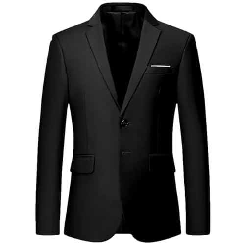 Männer Blazer Licht Dünne Schlanke Herren Casual Business Anzug Jacke Bräutigam Hochzeit Kleid Party Mantel Black 2 Button XXS von BoShiNuo