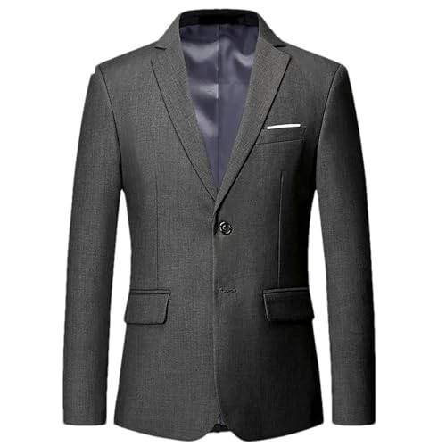Männer Blazer Licht Dünne Schlanke Herren Casual Business Anzug Jacke Bräutigam Hochzeit Kleid Party Mantel Dark Grey9 2 Button XXS von BoShiNuo