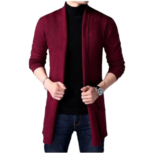 Männer Dünne Strickjacke Pullover Frühling Herbst Solide Pullover Boden Langarm Herren Slim Fit Strickjacke Pullover Burgundy XS von BoShiNuo