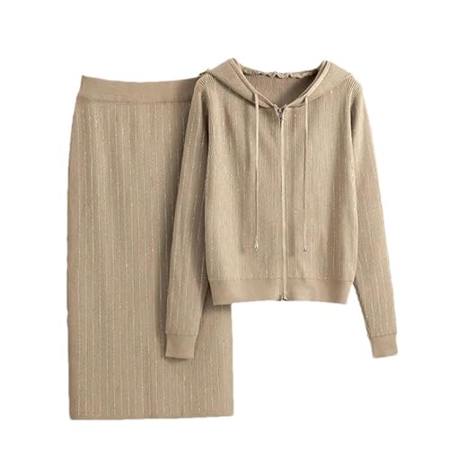 Strick-Sweatshirts mit Kapuze, 2-teiliges Set für Damen, Rauten, Streifen, Röcke, Set, schicker Pullover, Strickjacke, Ensemble, Röcke, Anzüge Khaki M Strick-Sweatshirts mit Kapuze, 2-teiliges Set für Damen, Rauten, Streifen, Röcke, Set, schicker Pullover, Strickjacke, Ensemble, Röcke, Anzüge Khaki M von BoShiNuo