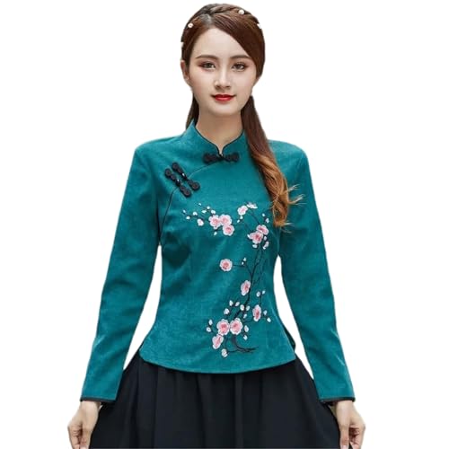 Traditionelles chinesisches Cheongsam-Hemd Retro-Stil solide Damen-Tang-Anzug lässige Mandarin-Kragen-Bluse Qipao-Oberteil EN8 top XS von BoShiNuo