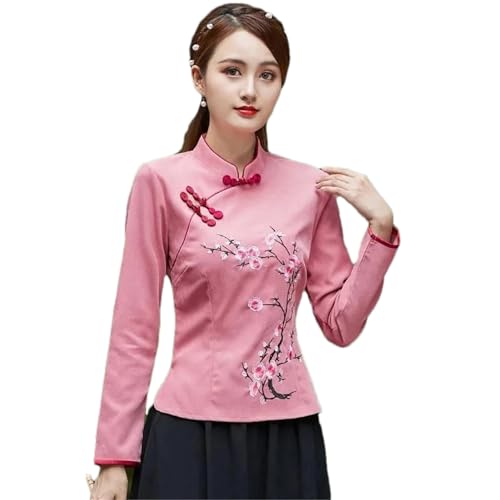 Traditionelles chinesisches Cheongsam-Hemd Retro-Stil solide Damen-Tang-Anzug lässige Mandarin-Kragen-Bluse Qipao-Oberteil PK8 top XS von BoShiNuo