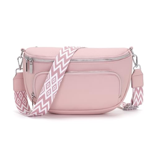 Boadlol Große Bauchtasche Damen umhängetasche Crossbody bag Schultertasche Brusttasche Leicht mit Mehrere Fächer Verstellbar für Alltag & Reisen Rosa von Boadlol