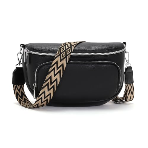 Boadlol Große Bauchtasche Damen umhängetasche Crossbody bag Schultertasche Brusttasche Leicht mit Mehrere Fächer Verstellbar für Alltag & Reisen Schwarz von Boadlol