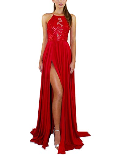 Boan Damen Maxi Kleid mit Schleppe, Spitze, Stickerei mit Trägern, Rückenfrei, ohne Ärmel Gr. 34, rot Boan Damen Maxi Kleid mit Schleppe, Spitze, Stickerei mit Trägern, Rückenfrei, ohne Ärmel Gr. 34, rot von Boan