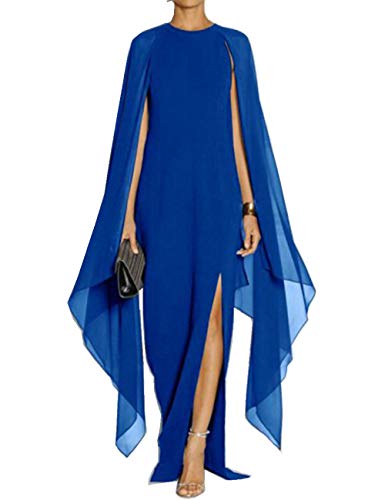 Boan Sexy Maxi-Kleid, Tunika aus Chiffon mit großem Schlitz, ohne Ärmel, mit Satin, langes Kleid, elegant, für Abend, Zeremonie, Party, Kleid, Größe Plus Gr. 36, blau von Boan