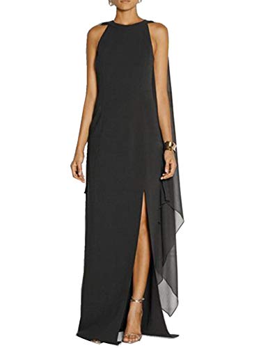 Boan Sexy Maxi-Kleid, Tunika aus Chiffon mit großem Schlitz, ohne Ärmel, mit Satin, langes Kleid, elegant, für Abend, Zeremonie, Party, Kleid, Größe Plus Gr. XXL, Schwarz von Boan