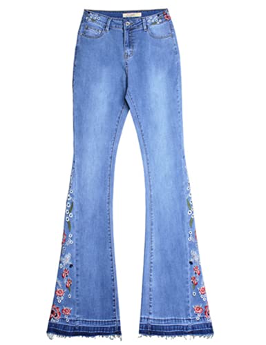 Damen Slim Jeans Jeans Jeans Denim Denim Normale Größe mit Blumen bestickt groß Größe Plus, blau, 34 von Boan