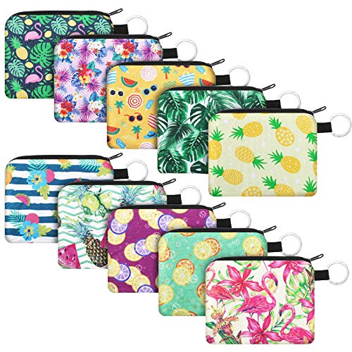 10 Stück kleine Geldbörse Boho Kleingeld Geldbörse Beutel Mini Geldbörse Münztasche mit Reißverschluss für Frauen Mädchen, Mehrfarbig, L, Tropical Serie von Boao