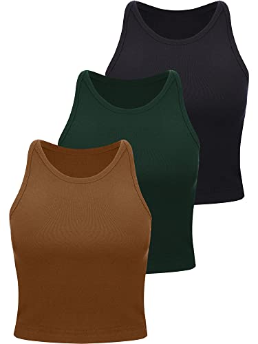 3 Stück Damen Baumwolle Basic Ärmellos Racerback Crop Tank Top Sport Crop Top für Damen Mädchen Tägliches Tragen, Weiß, Mintblau, Rosa, Klein von Boao