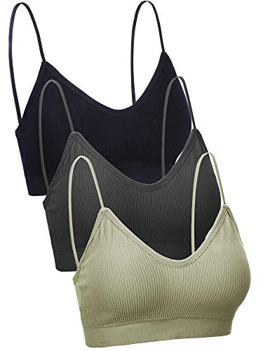 3 Stück V Ausschnitt Tube Top BH Nahtlos Gepolsterter Leibchen Bandeau Sport BH Schlafen BH mit Elastischen Gurte (Schwarz, Oliv, Tiefgrau, L-XL,) von Boao