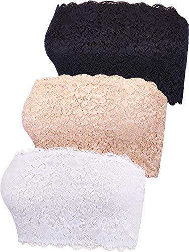 3 Stücke Damen Blumen Lace Tube Top BH Bandeau Trägerlos BH Nahtlose Dehnbar Brust Wickeln (Farbe Set 1, S Größe) von Boao