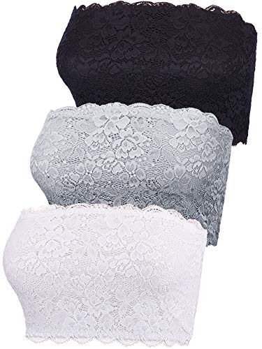 3 Stücke Damen Blumen Lace Tube Top BH Bandeau Trägerlos BH Nahtlose Dehnbar Brust Wickeln (Farbe Set 3, L Größe) von Boao