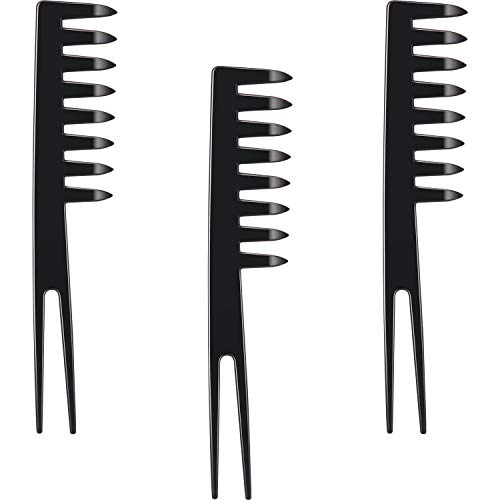 3 Stücke Fantail Kämme Breit Zahn Kämme mit Doppel Zinken Fantail Abschnitt Styling Kämme Detangling Kämme für Erwachsene Kinder, Schwarz von Boao