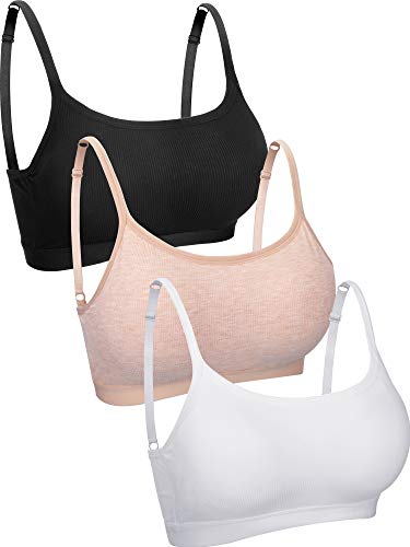 3 Stücke Mini Leibchen BH Drahtlose Gepolsterter BH Tank Top BH Nahtlose Sport BH mit Gurt für Damen Mädchen (Schwarz, Weiß, Beige, L) von Boao