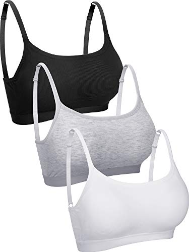 3 Stücke Mini Leibchen BH Drahtlose Gepolsterter BH Tank Top BH Nahtlose Sport BH mit Gurt für Damen Mädchen (Schwarz, Weiß, Grau, M) von Boao