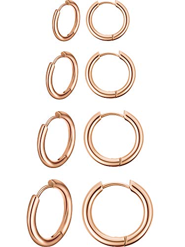 4 Paare Edelstahl Creolen Ohrringe Kleine Knorpel Hoop Ohrringe Nase Lippen Ringe für Männer und Damen (8 mm, 10 mm, 12 mm, 14 mm, Rose Gold) von Boao