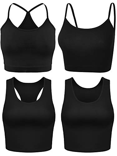 Boao bauchfreies Oberteil für Damen, Basic-Tops, Workout-Tops, Spaghettiträger-Tank-Tops, ärmellos, Racerback, Cami für Sport, Fitnessstudio, 4-teilig, Schwarz, Groß von Boao