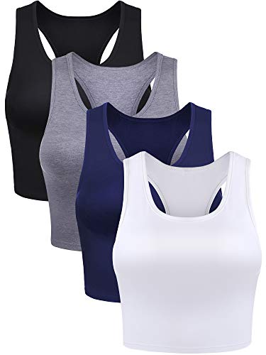 4 Stück Basic Crop Tank Tops Ärmelloses Racerback Crop Sport Baumwoll Top für Damen (Color Set 1, Large) von Boao