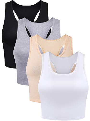 4 Stück Basic Crop Tank Tops Ärmelloses Racerback Crop Sport Baumwoll Top für Damen (Color Set 2, Large) von Boao