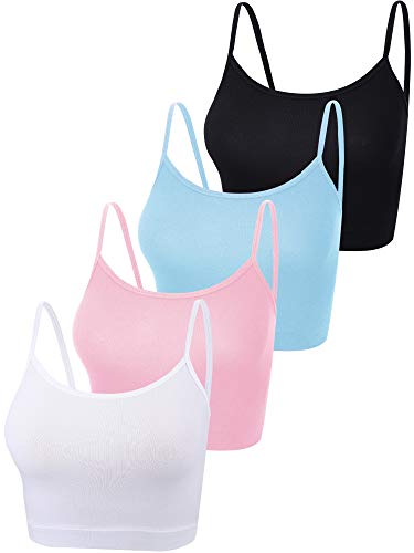 4 Stück Basic Crop Tank Tops Ärmelloses Racerback Crop Sport Baumwoll Top für Damen (Schwarz, Blau, Rosa, Weiß, L) von Boao