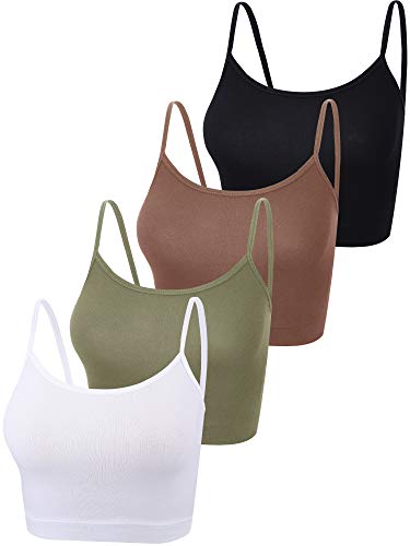 4 Stück Basic Crop Tank Tops Ärmelloses Racerback Crop Sport Baumwoll Top für Damen (Schwarz, Kaffee, Grün, Weiß, L) von Boao