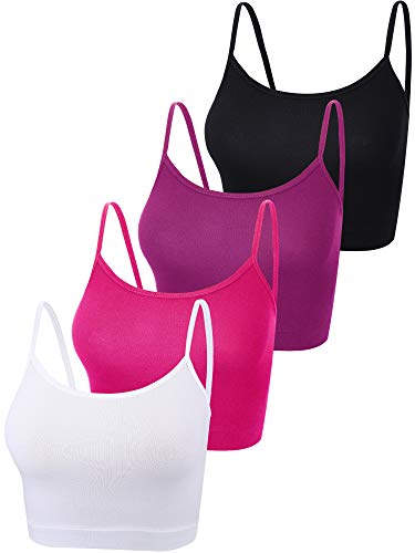 4 Stück Basic Crop Tank Tops Ärmelloses Racerback Crop Sport Baumwoll Top für Damen (Schwarz, Lila, Rose Rot, Weiß) von Boao