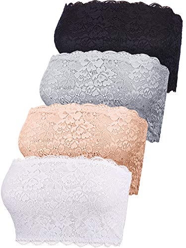 4 Stücke Lace Bandeau BH Tube Top BH Dehnbar Trägerloses Bandeau für Damen Mädchen Gefallen (Farbe Set 3, XL) von Boao