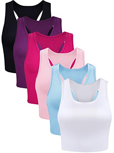 6 Stücke Basic Crop Tank Tops (Schwarz, Lila, Rose Rot, Weiß, Hellblau, Rosa, M) von Boao