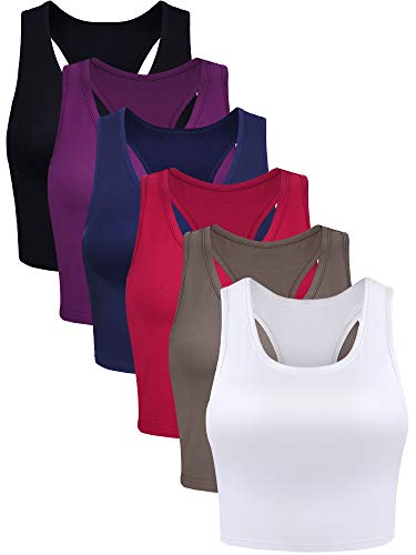 6 Stücke Basic Crop Tank Tops (Schwarz, Weiß, Weinrot, Marine, Lila, Kaffee, L) von Boao