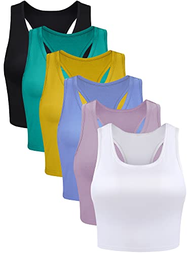 Basic-Crop-Tanktops, ärmellos, Racerback, Sport, bauchfrei, für Damen, Mädchen, zum Tragen im Alltag, 6 Stück, Large von Boao