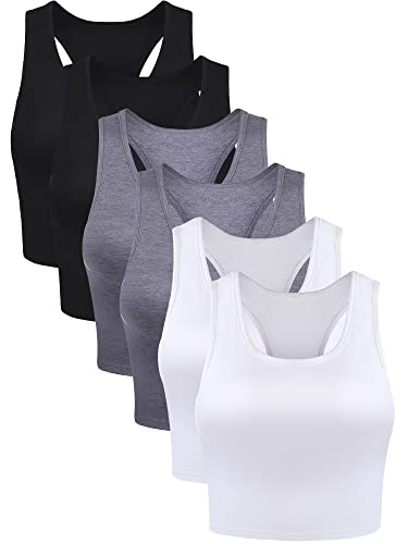 Basic-Tanktops, ärmellos, Racerback, Sport, bauchfrei, für Damen, Mädchen, zum Tragen im Alltag, 6 Stück, Small von Boao