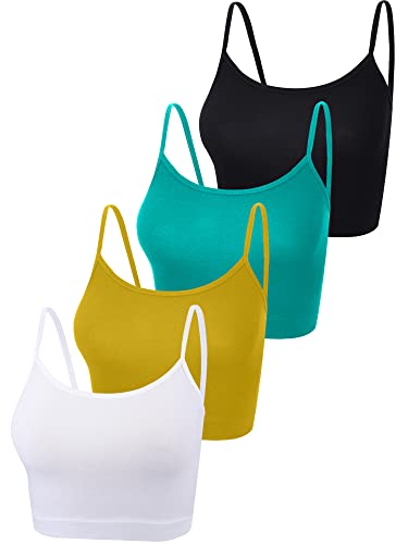 4er-Pack Cropped Tank Tops für Frauen, Spaghetti-Träger, bauchfreies Top, Basic-Sport-Crop-Cami, halbe Camisoles für Teenager-Mädchen, Grün, Schwarz, Hellgelb, Weiß, Klein von Boao