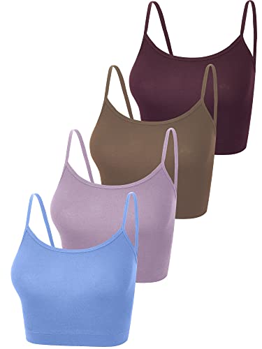 Bauchfreies Top für Damen, Tanktop mit Spaghetti-Trägern, Basic-Sport, bauchfreies Top, halb Mieder für Teenager-Mädchen, 4 Stück, Groß von Boao