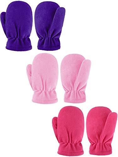 Boao 3 Paar Kinder Fleece Fäustlinge Vlies Kleinkind Winter Winddichte Handschuh (Rosa, Rosenrot, Lila, 2-3 Jahre) von Boao